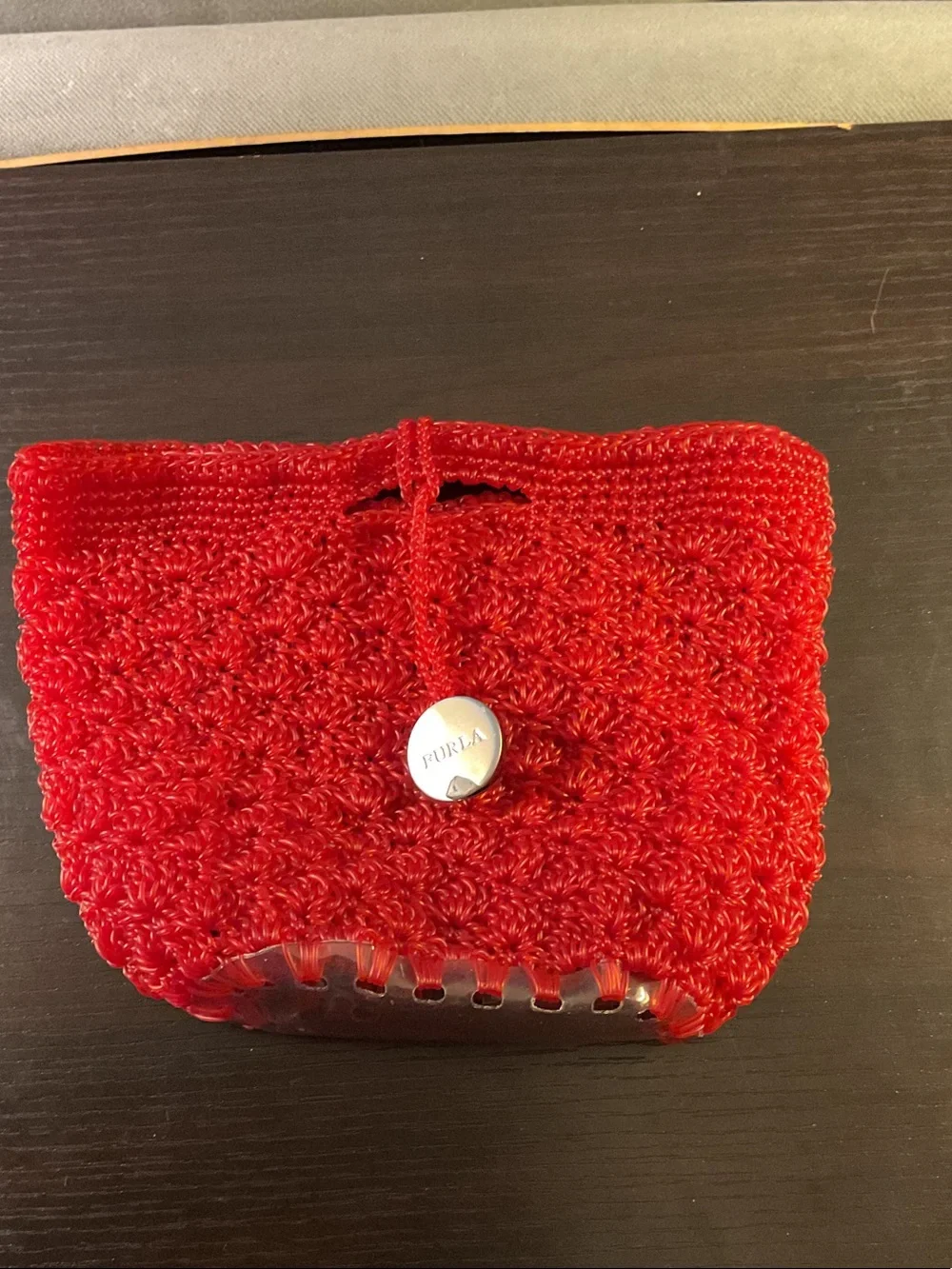 Furla Red Crochet Bag with Branded Button